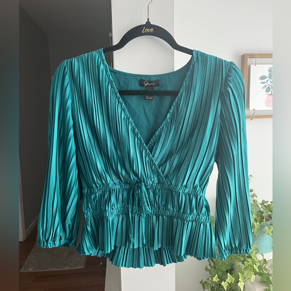 Japna Teal Pleated Wrap Blouse